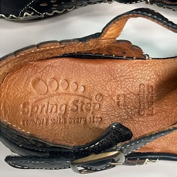 Spring Step Shoes Women's Size 7.5 Black Airy Roxela T-Strap Embroidery Sandals - Picture 10 of 12